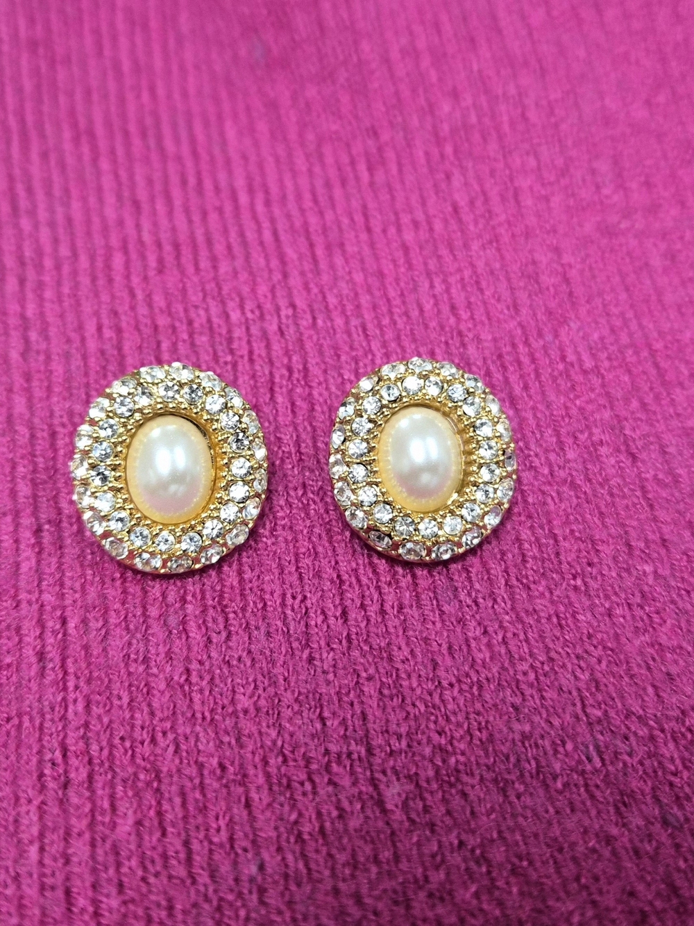 Gold Pearl Halo Stud Earrings - Women Jewelry